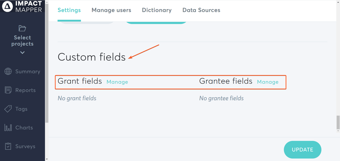 custom grant and grantee fields